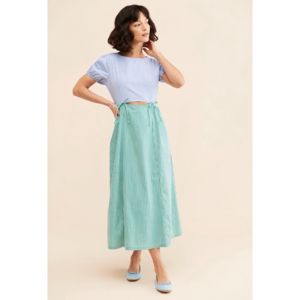 Lisa Says Gah Luna Striped Midi Dress Blue Green size medium